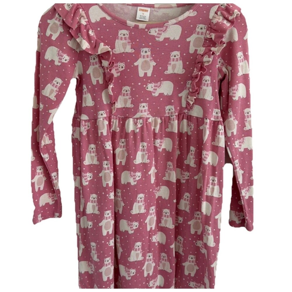 Gymboree Girls Sz 12 Dress Pink Polar Bear Ruffle Knit Cotton L/S Snow Winter